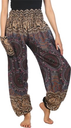 Lofbaz Harem Pants for Women Hippie Boho Festival Clothing - Bohemian Trousers for Yoga Beach Summer - Smocked Waist with Pockets - Rose 2 Grey XXL Plus