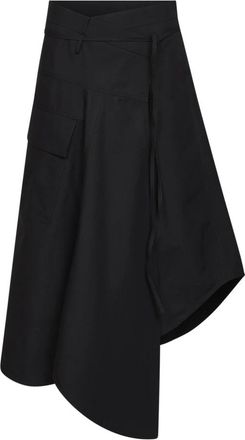 Bottega Veneta Rokken, Dames, Zwart, XS, Katoen, Katoenen Midi Asymmetrische Rok
