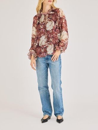 Rebecca Taylor Sarita Long-Sleeve Top in Raisin Combo at Nordstrom, Size X-Small
