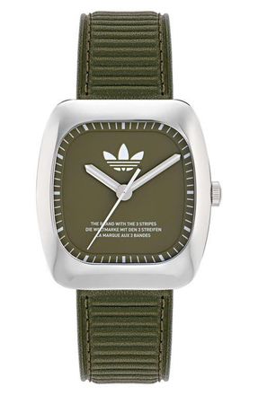 adidas Retro Wave One Leather Strap Watch, 37mm in Green at Nordstrom