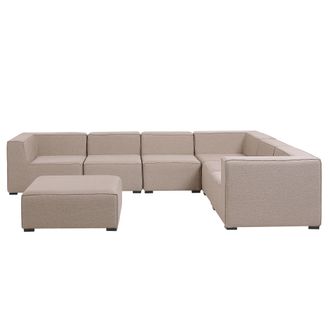 Beliani Sof&aacute; Esquinero 7 Plazas Modular De Poli&eacute;ster Beige Arena Negro Izquierdo Con Reposapi&eacute;s Arezzo