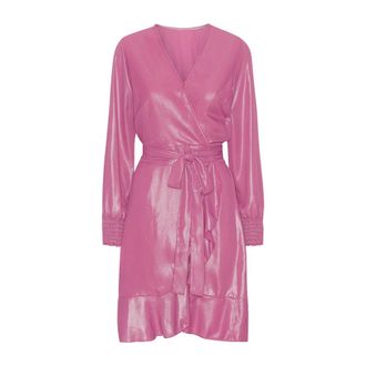 Americandreams Milly LS Shimmer Wrap Dress - Dames - Wikkelkleedje - Roze - L - Polyester - Kleedjes
