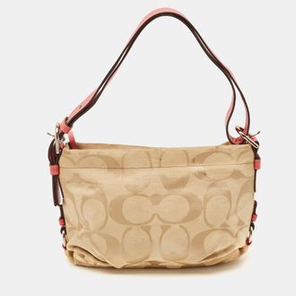 Coach Pink/beige Signature Canvas Shoulder Bag