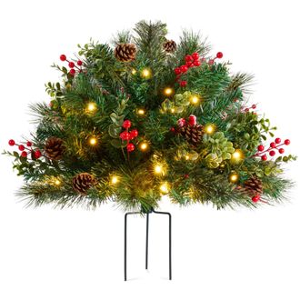 Best Choice Products Large Pre-Lit Christmas Urn Filler, w/ Pinecones & Berries, White & Multi LED Lights, 26 Diameter