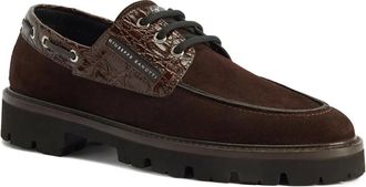 Giuseppe Zanotti Suède veterschoenen met krokodillen-reliëf - Bruin