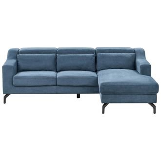 Beliani Sof&aacute; Esquinero Tapizado En Tela De Poli&eacute;ster Azul Con Chaise Longue Reposacabezas Ajustables Dise&ntilde;o Moderno Versi&oacute;n Izquierda Glosli