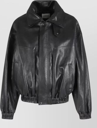 Magda Butrym aviator leather jacket high collar design