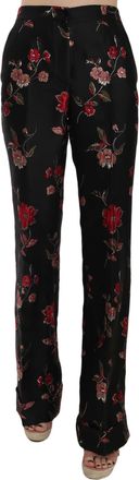 Dolce & Gabbana Floral Print Black Boot Cut Trouser Womens Pants