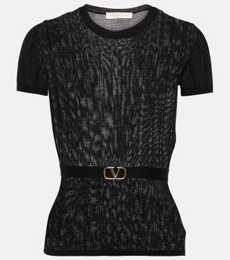 Valentino Belted ribbed-knit wool top