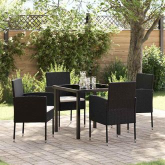 vidaXL Conjunto De Comedor De Jard&iacute;n Con Coj&iacute;n 5 Pcs Negro Polirat&aacute;n Vidaxl