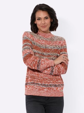 Casual Looks Strickpullover CASUAL LOOKS Pullover, Damen, Gr. 36, braun (rostrot, braun, meliert), 58% Baumwolle, 42% Polyacryl, gemustert, gestreift, mehrfarbig, 