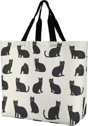 Generic Cats Pattern Tote Bag Reusable Grocery Shopping Bags Large Travel One Shoulder Handbag for Picnic Work