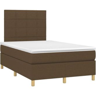 vidaXL Cama Box Spring Con Colch&oacute;n Y Led Tela Marr&oacute;n Oscuro 120x190 Cm Vidaxl
