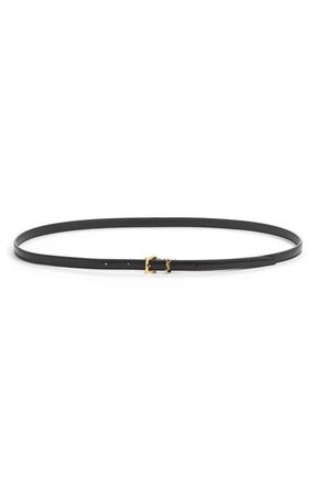 Saint Laurent Monogram Keeper Leather Skinny Belt in Nero at Nordstrom, Size 90