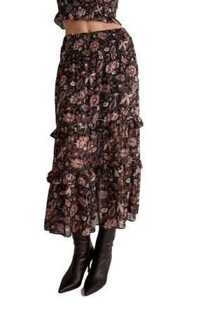 Madewell Ruffle Tiered Midi Skirt in True Black at Nordstrom, Size X-Small