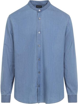 Giorgio Armani Light Blue Cotton Mandarin Collar Shirt
