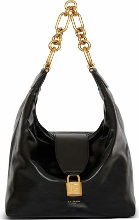 Balmain Sync Hobo Bag In Calfskin Leather in Black at Nordstrom