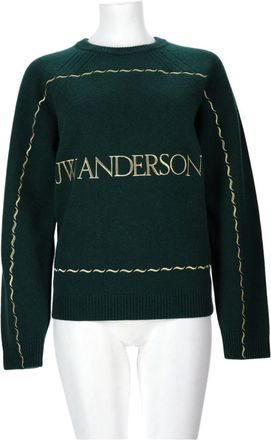 J.W.Anderson Deep Green Wool Sweater With Text Detail And Wavy Pattern