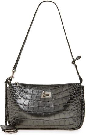 Balenciaga Rodeo Sling Croc Embossed Leather Pouchette in 1015 Gunmetal at Nordstrom