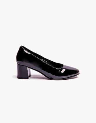 Hush Puppies Womens Hush Puppies ANNA Womens Leather Court Shoes Patent Black - Size: 5
