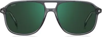 BOSS 57mm Square Sunglasses in Grey Crystal/Green Sp at Nordstrom