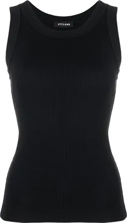 Styland ribbed knit tank top - women - Organic Cotton/Spandex/Elastane - L - Black