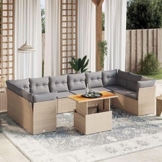 vidaXL Set De Sof&aacute;s De Jard&iacute;n 11pzas Con Cojines Rat&aacute;n Sint&eacute;tico Beige Vidaxl