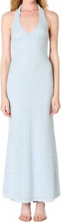 Nia Pluma Halter Crochet Maxi Dress In Sky Blue