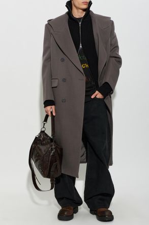 Balenciaga Hooded Wool Coat, Mens, Grey