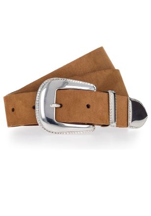 Tamaris Lederg&uuml;rtel TAMARIS, Damen, Gr. 110, braun (cognac), Rindsleder, G&uuml;rtel Lederg&uuml;rtel, im Western-Style mit gl&auml;nzender Schliesse und Spitze