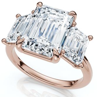 Pompeii3 Cert. 5Ct Emerald Cut Diamond Engagement Ring 3-Stone 14k Gold or Pt Lab Grown