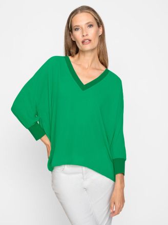 Heine Langarmbluse HEINE, Damen, Gr. 34, gr&uuml;n (grasgr&uuml;n), 100% Polyester, unifarben, V-Ausschnitt, Blusen Langarmbluse