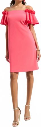 Joseph Ribkoff Rosette Off-Shoulder A-Line Dress In Paradise Coral