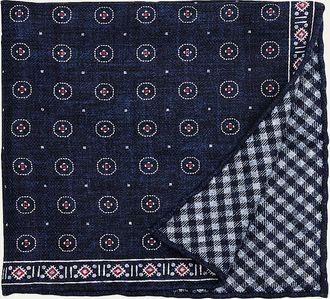 Brunello Cucinelli Mens Double-Face Geometric-Check Silk Pocket Square