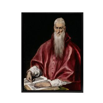 Artery8 Portrait of Saint Jerome as a Scholar El Greco Framed Canvas Wall Art | Size: W24 x H32