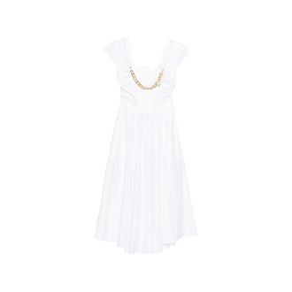 Elisabetta Franchi Midi Dresses, female, White, Size: XL Stretch Cotton Dress with Jewel Chain