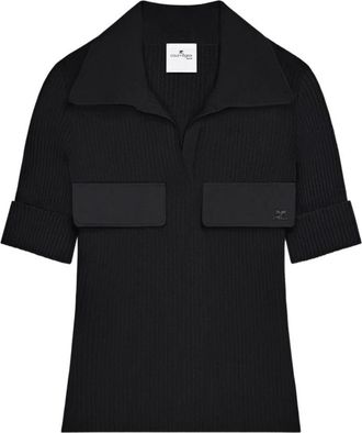 Courr&egrave;ges Geribbelde Polo - Dames - Polos - Zwart - L - Polyester - Tops