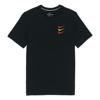 Nike Mens Nike Contrasting Colors Logo Sports Round Neck Short Sleeve Black T-Shirt DJ4392-010