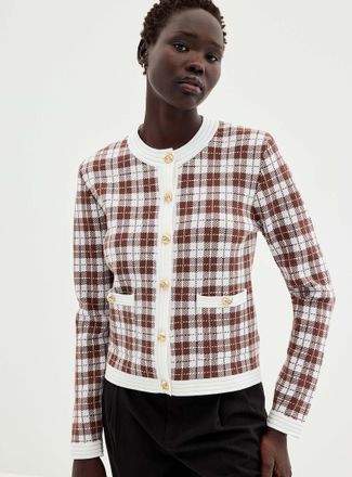 Contemporaine Womens Metallic buttons jacquard Cardigan Sweater