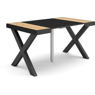 Skraut Home Mesa Consola Extensible, Mesa Comedor Plegable, 140, Para 6 Comensales, Patas Madera Maciza, Estilo Moderno, Roble Y Negro - Skraut Home