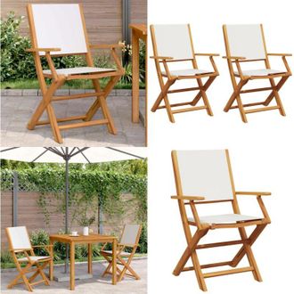 vidaXL Sedie Giardino 2pz Bianco Crema Legno Massello Acacia e Tessuto - Sedie da esterno - Sedie in legno