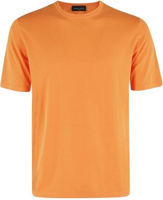 Roberto Collina Oranje Katoenen Gebreide Korte Mouw Top - Heren - T-shirts - Oranje - L - Katoen - Tops
