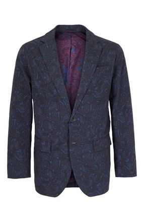 Lords of Harlech Hadrian Stretch Cotton Blazer in Madrid Paisley Navy at Nordstrom, Size 46