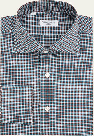 Cesare Attolini Mens Cotton Petite-Plaid Sport Shirt