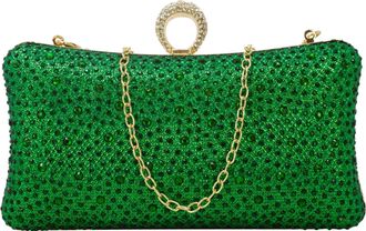Generic Ladies Ring Top Clasp Lock Women Shinny Diamante Clutch Hand Bag Chian Strap Purse 819 (Green)