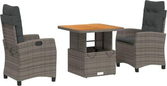 vidaXL Vidaxl - Set Comedor De Jard&iacute;n 3 Piezas Con Cojines Rat&aacute;n Sint&eacute;tico Gris