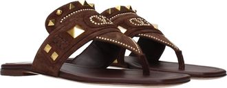 Valentino Garavani Womens Brown Leather Flip-Flop Sandals