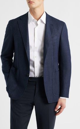 Canali Kei Trim Fit Diamond Jacquard Wool & Silk Blend Sport Coat in Navy at Nordstrom, Size 40 Us