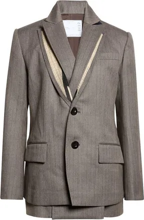 sacai Layered Deconstructed Herringbone Jacket in Brown at Nordstrom, Size 1