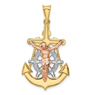 Diamond2Deal 14k Tri-Color Gold Mariner Crucifix Pendant